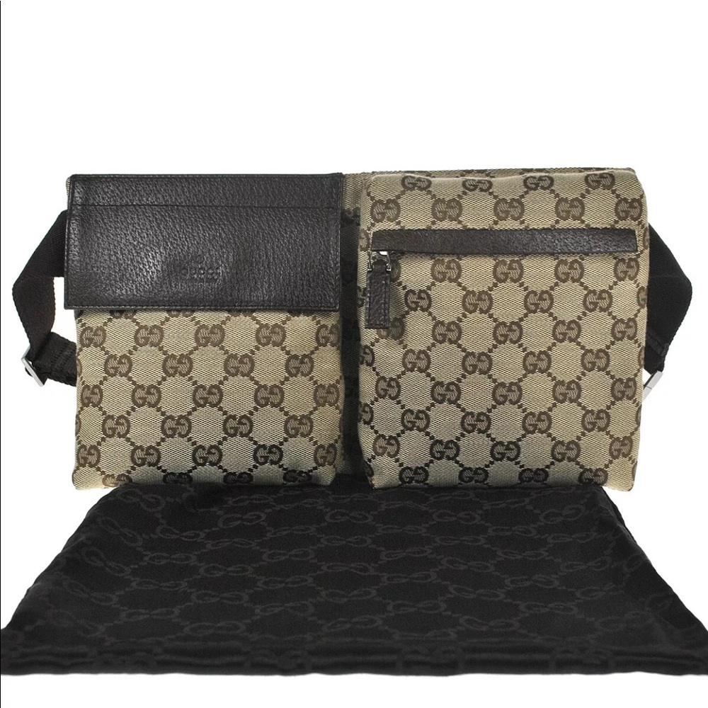Authentic Gucci Brown Monogram Canvas Waist Bag Belt Bag Bum Bag